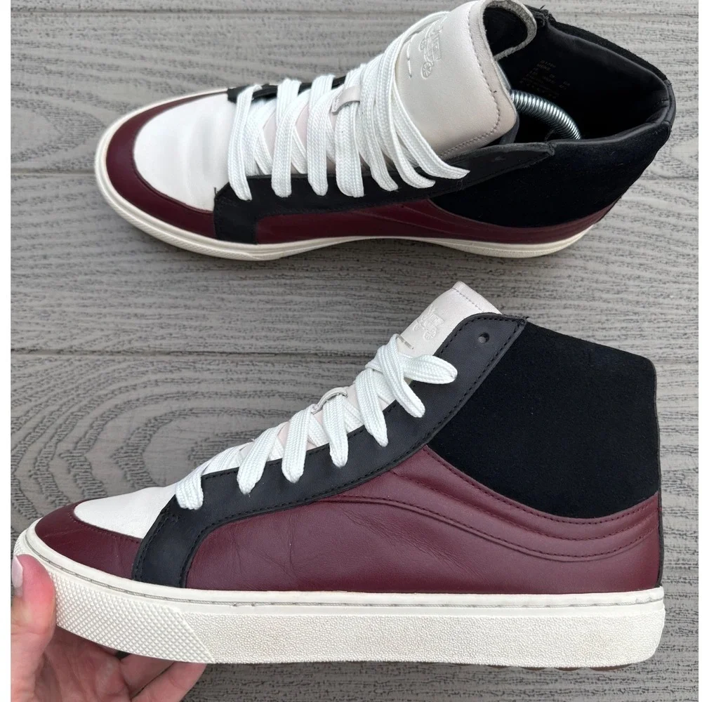 Coach C115 High Top Sneakers Mens 9.5D Burgundy Black White Leather G1386